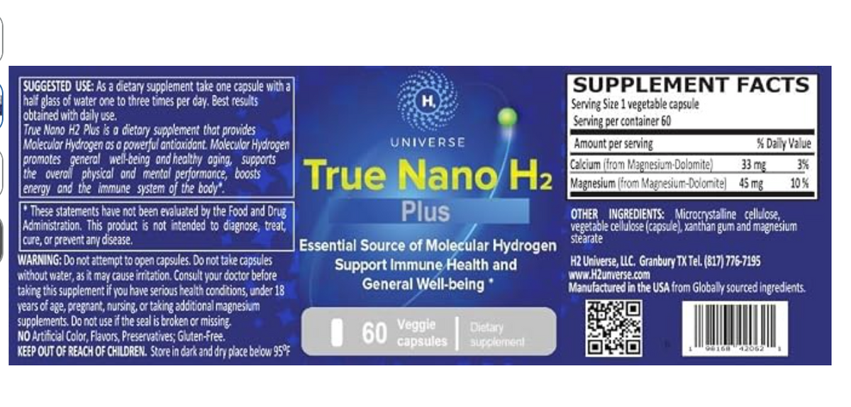 True Nano H₂ Plus — 60 Veggie Capsules