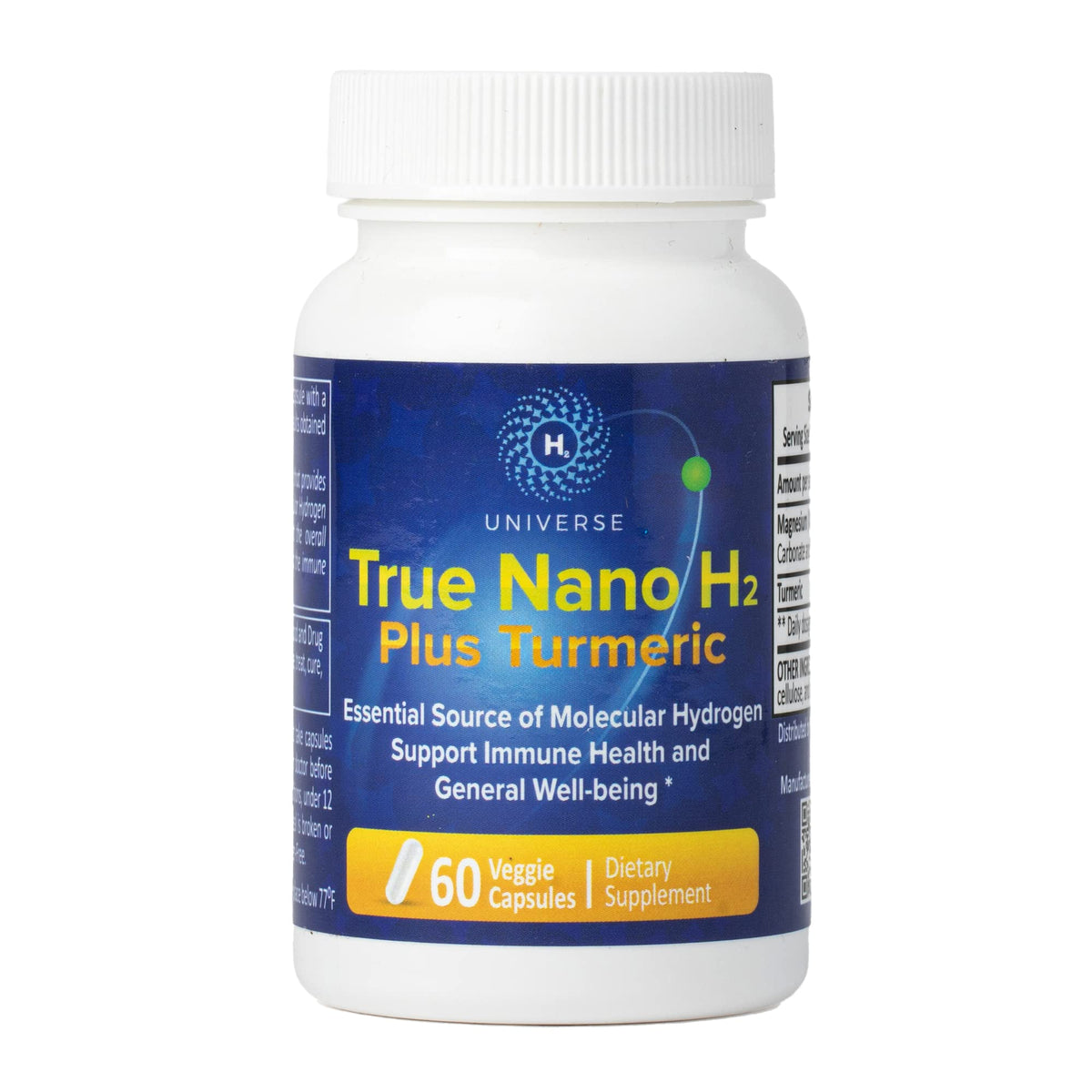 True Nano H₂ with Turmeric — Molecular Hydrogen + Curcumin — 60 Veggie Capsules